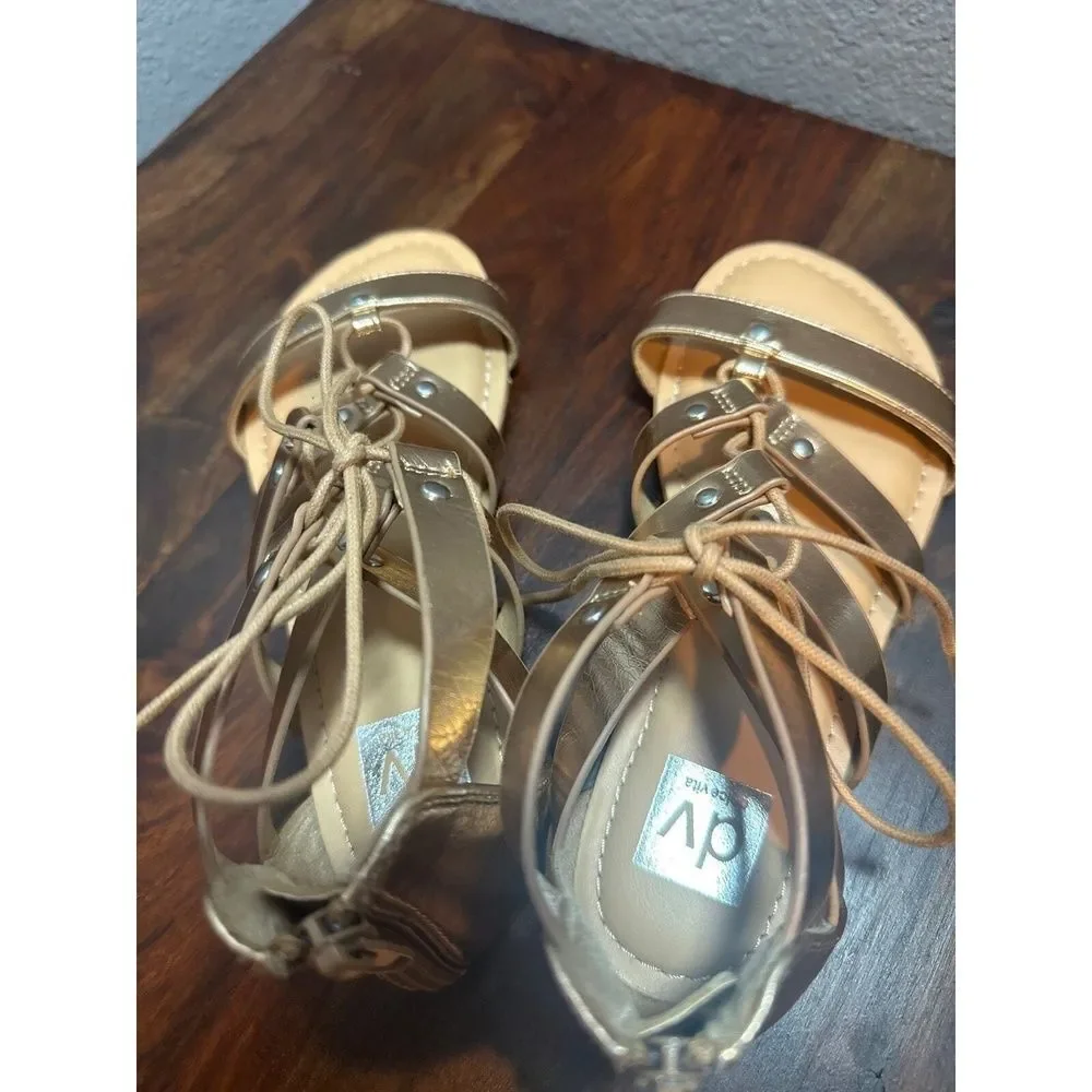 Dv by Dolce Vita Girls Sandals 3 Lace Up Metallic Straps Flat Dressy School Gold